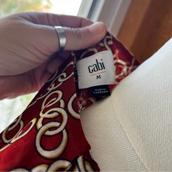 Cabi Ringleader Red Signet Chain Print Wrap Mesh Top - Picture 8 of 8